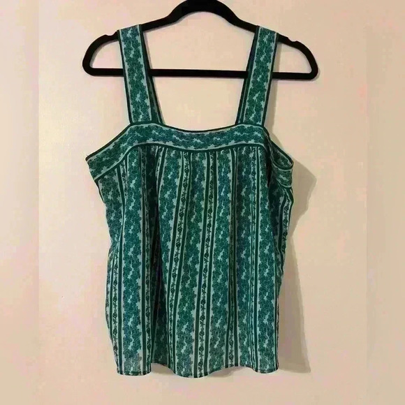 Chelsea &  Violet Green & White Stripped Floral Sleeveless Halter Blouse size L - Picture 1 of 7